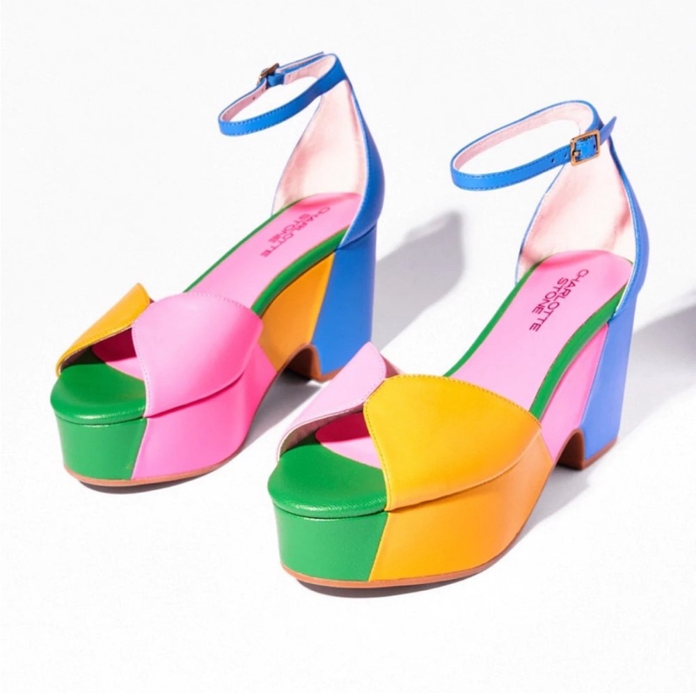 CHARLOTTE STONE Bailey Carousel Color-Block Platform Sandals NWT